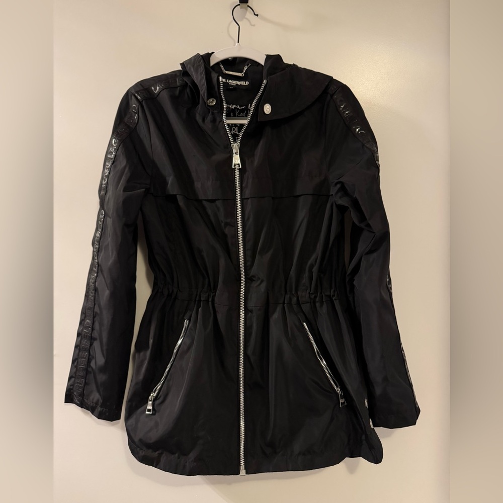 Karl Lagerfeld Black Cinched Raincoat